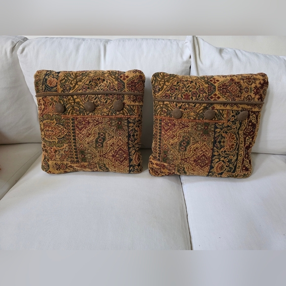 Set Of 2 Rug Carpet Textured Tapestry Style Pillows Small 13x13 Rare Unique - Picture 1 of 9